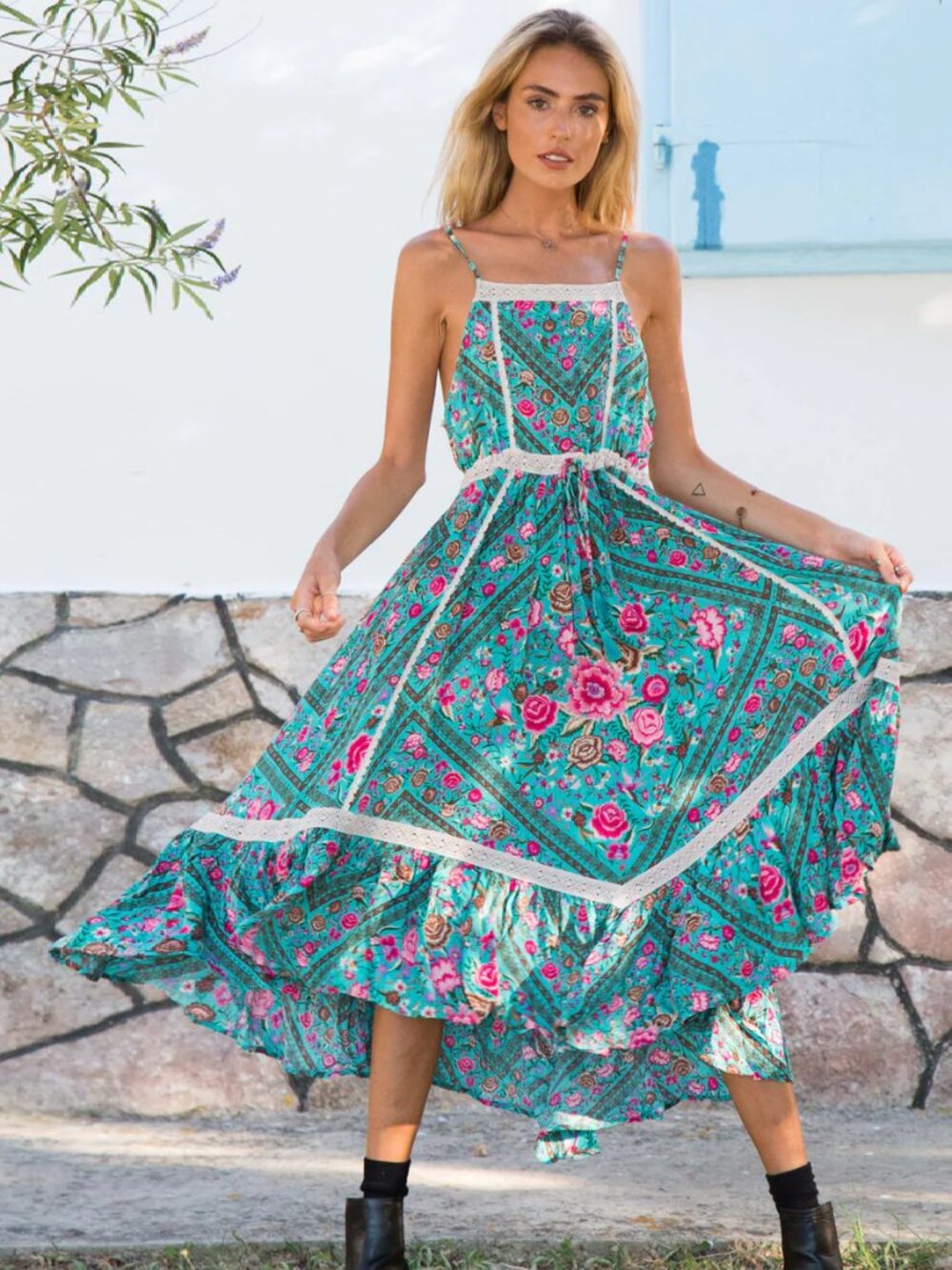 Spell and the Gypsy Collective Babushka Midi Dress Turquoise XS or Small